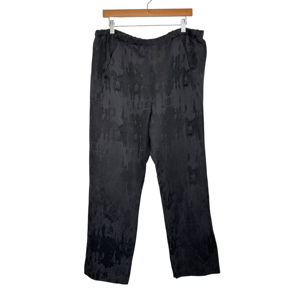 ZERO + MARIA CORNEJO Women Linen Blend Elastic Waist Textured Pants Sz 16 Black